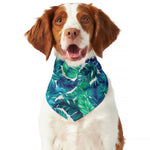 Teal Tropical Leaf Pattern Print Dog Bandana