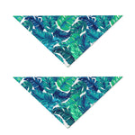Teal Tropical Leaf Pattern Print Dog Bandana