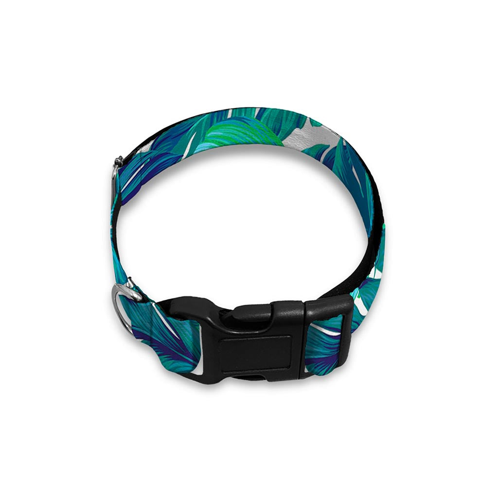 Teal Tropical Leaf Pattern Print Dog Collar