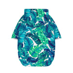 Teal Tropical Leaf Pattern Print Dog Zip Up Hoodie