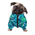 Teal Tropical Leaf Pattern Print Dog Zip Up Jacket