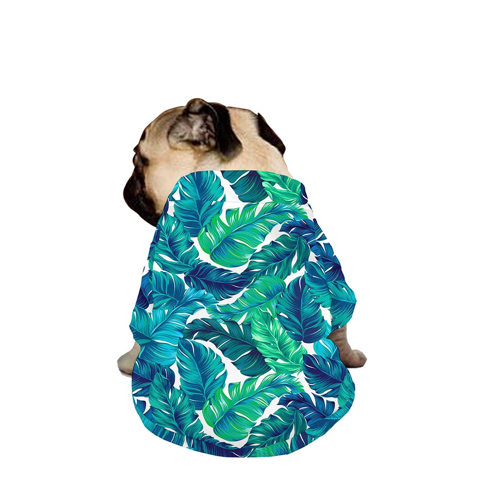 Teal Tropical Leaf Pattern Print Dog Zip Up Jacket