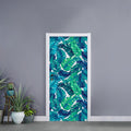 Teal Tropical Leaf Pattern Print Door Sticker