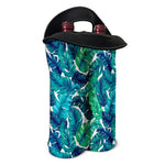 Teal Tropical Leaf Pattern Print Double Neoprene Wine Tote