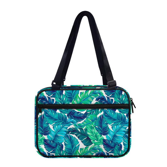 Teal Tropical Leaf Pattern Print Double Strap Bible Bag