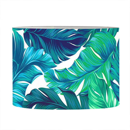 Teal Tropical Leaf Pattern Print Drum Lamp Shade