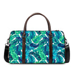 Teal Tropical Leaf Pattern Print Duffle Bag