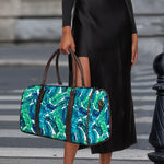Teal Tropical Leaf Pattern Print Duffle Bag