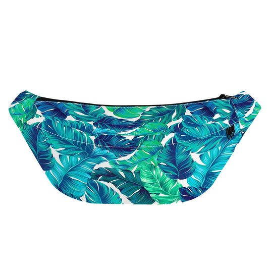 Teal Tropical Leaf Pattern Print Fanny Pack