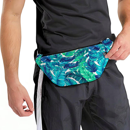 Teal Tropical Leaf Pattern Print Fanny Pack