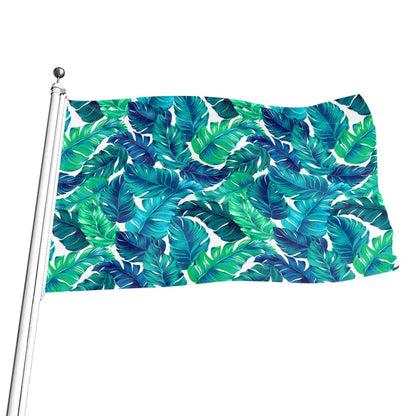 Teal Tropical Leaf Pattern Print Flag