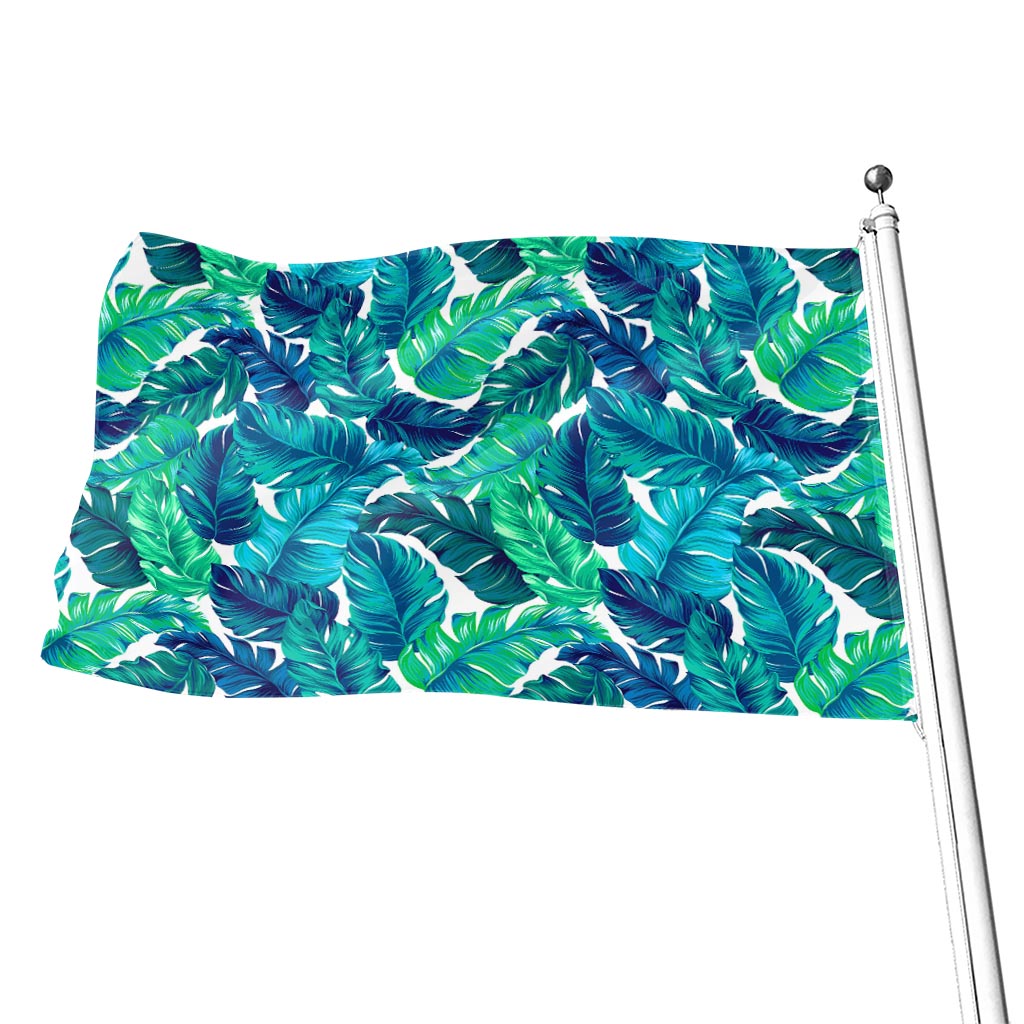 Teal Tropical Leaf Pattern Print Flag