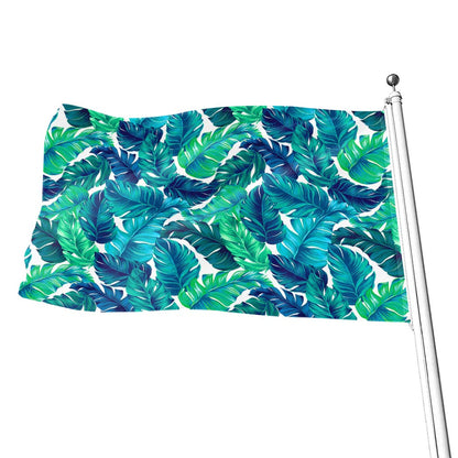 Teal Tropical Leaf Pattern Print Flag