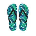 Teal Tropical Leaf Pattern Print Flip Flops