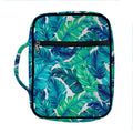Teal Tropical Leaf Pattern Print Front Pocket Bible Bag