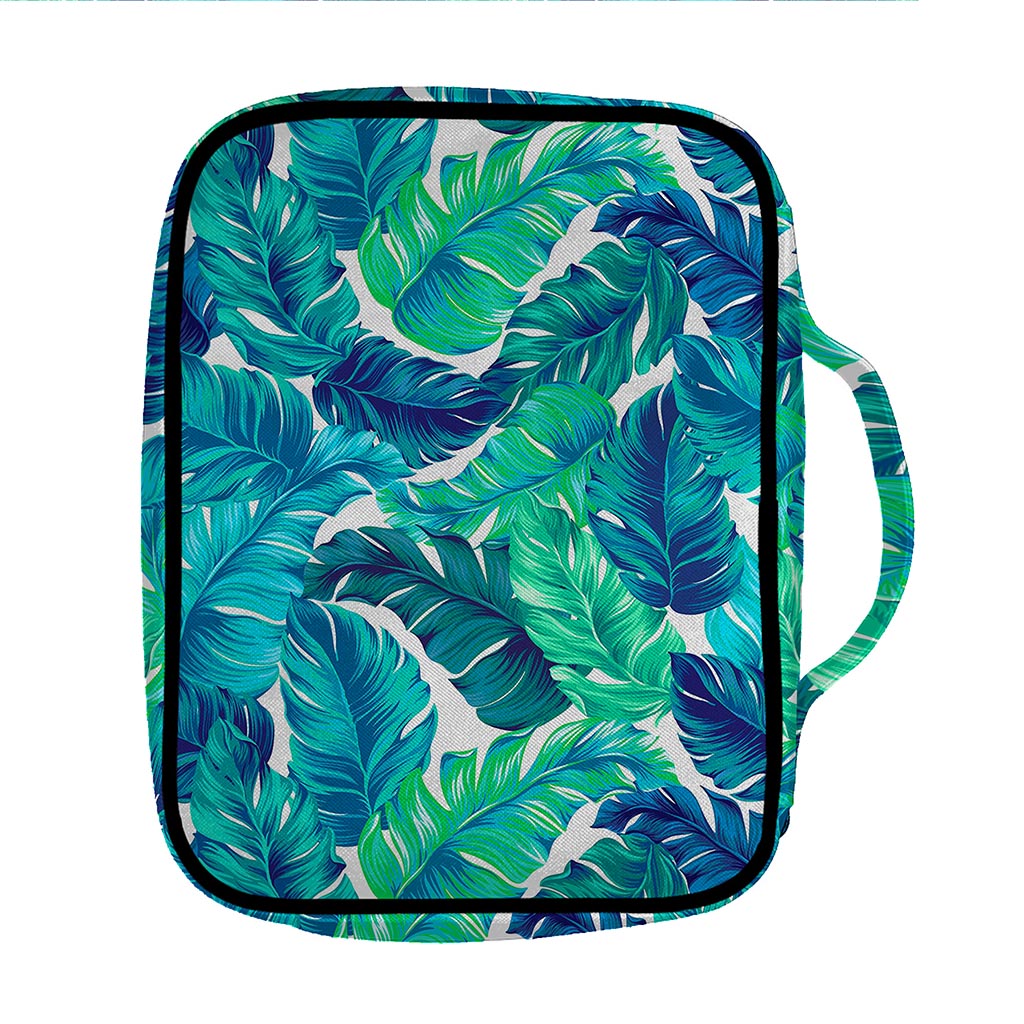 Teal Tropical Leaf Pattern Print Front Pocket Bible Bag