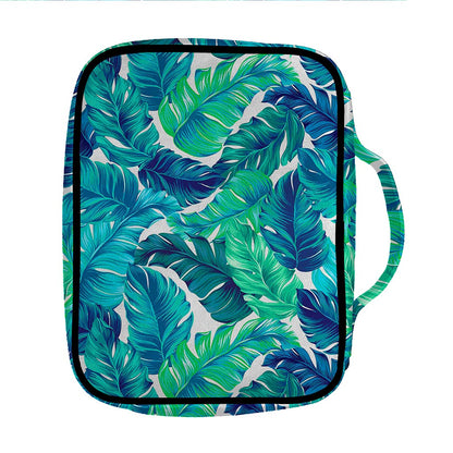 Teal Tropical Leaf Pattern Print Front Pocket Bible Bag