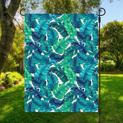 Teal Tropical Leaf Pattern Print Garden Flag