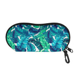 Teal Tropical Leaf Pattern Print Glasses Case