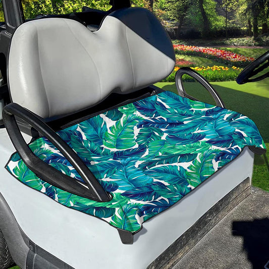 Teal Tropical Leaf Pattern Print Golf Cart Seat Cover