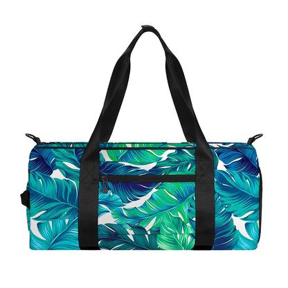 Teal Tropical Leaf Pattern Print Gym Bag