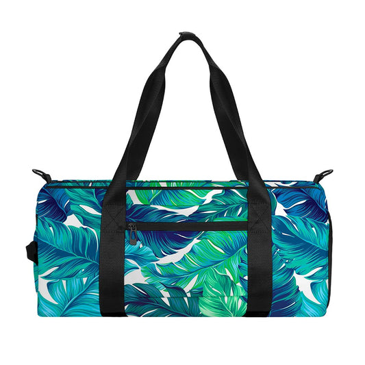 Teal Tropical Leaf Pattern Print Gym Bag