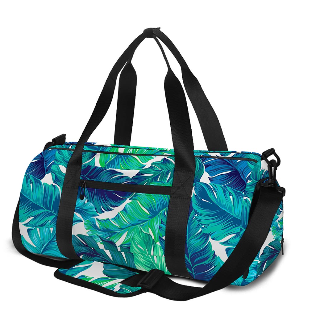 Teal Tropical Leaf Pattern Print Gym Bag