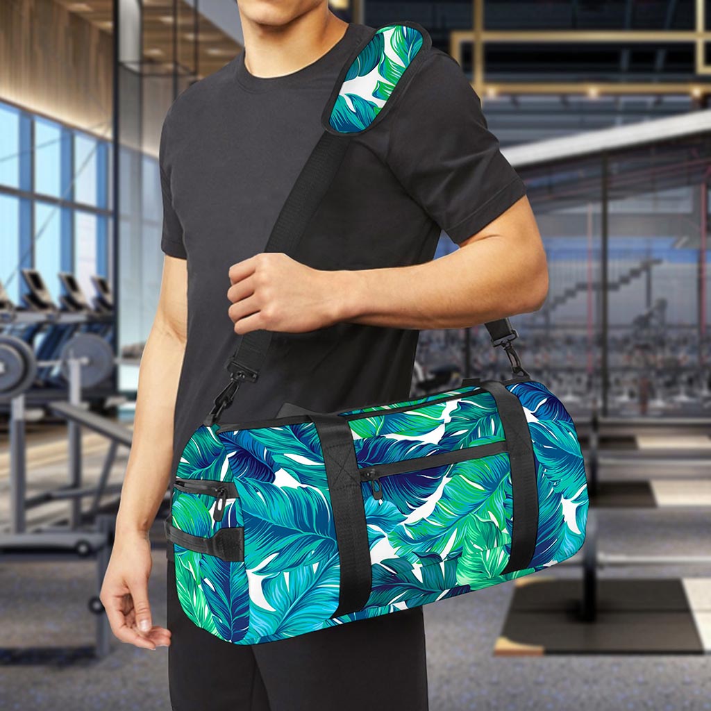 Teal Tropical Leaf Pattern Print Gym Bag