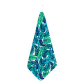 Teal Tropical Leaf Pattern Print Hand Towel