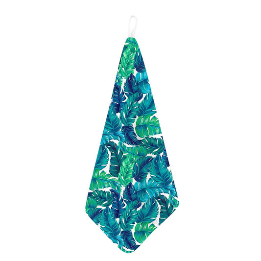 Teal Tropical Leaf Pattern Print Hand Towel