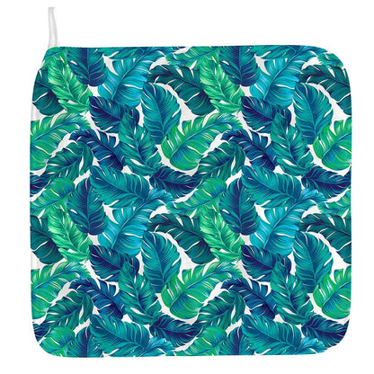 Teal Tropical Leaf Pattern Print Hand Towel