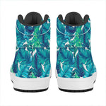 Teal Tropical Leaf Pattern Print High Top Leather Sneakers