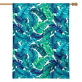 Teal Tropical Leaf Pattern Print House Flag