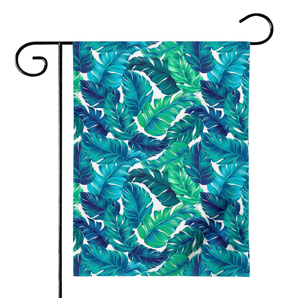 Teal Tropical Leaf Pattern Print House Flag