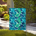 Teal Tropical Leaf Pattern Print House Flag