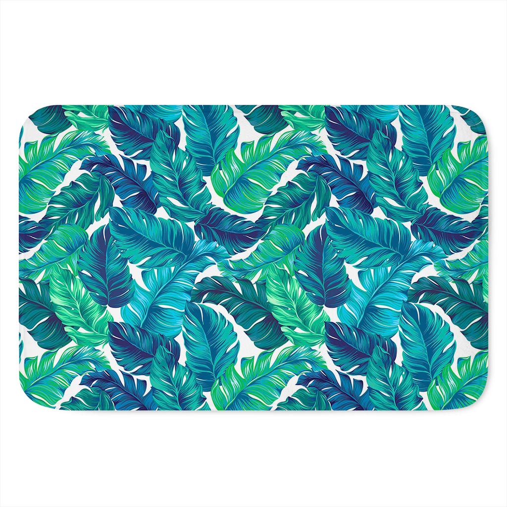 Teal Tropical Leaf Pattern Print Indoor Door Mat
