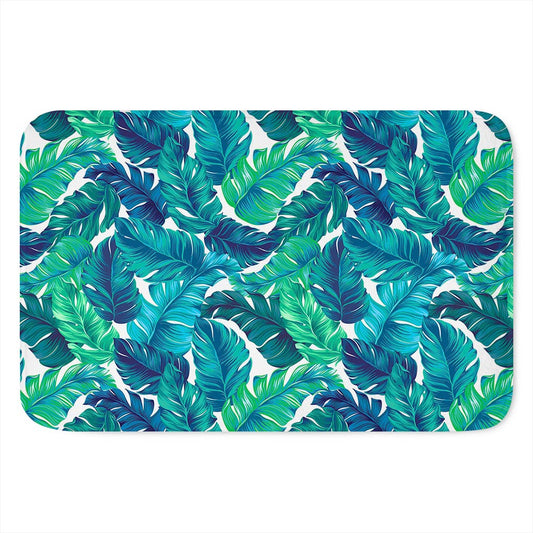 Teal Tropical Leaf Pattern Print Indoor Door Mat