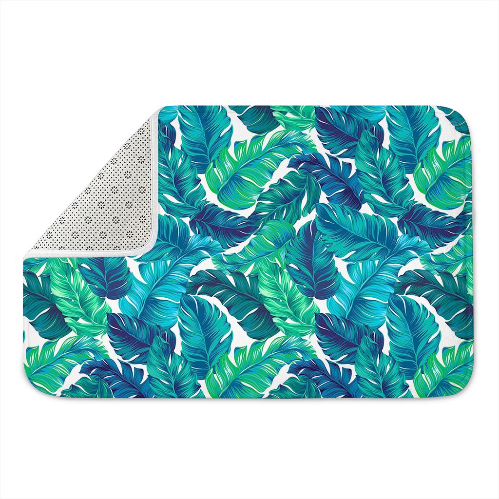 Teal Tropical Leaf Pattern Print Indoor Door Mat