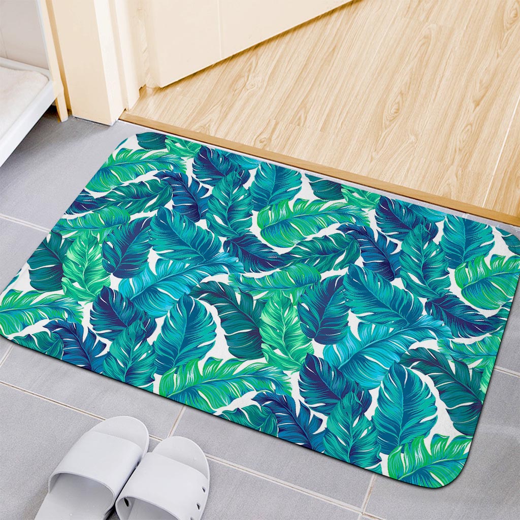 Teal Tropical Leaf Pattern Print Indoor Door Mat