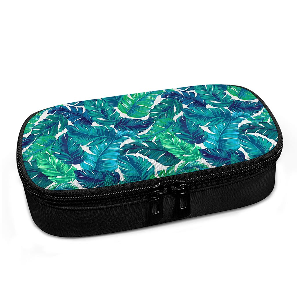 Teal Tropical Leaf Pattern Print Insulin Cooler Travel Case