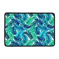 Teal Tropical Leaf Pattern Print Kitchen Mat