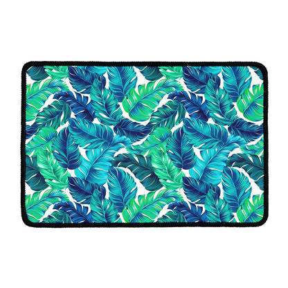 Teal Tropical Leaf Pattern Print Kitchen Mat