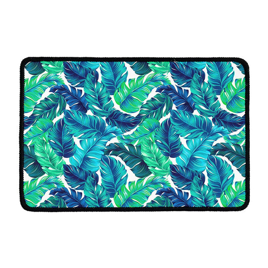 Teal Tropical Leaf Pattern Print Kitchen Mat