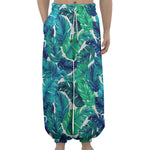 Teal Tropical Leaf Pattern Print Lantern Pants