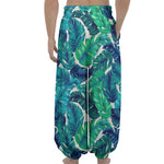 Teal Tropical Leaf Pattern Print Lantern Pants