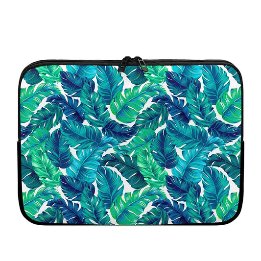 Teal Tropical Leaf Pattern Print Laptop Sleeve