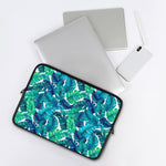 Teal Tropical Leaf Pattern Print Laptop Sleeve