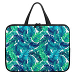 Teal Tropical Leaf Pattern Print Laptop Sleeve With Handle