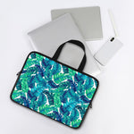 Teal Tropical Leaf Pattern Print Laptop Sleeve With Handle