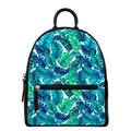 Teal Tropical Leaf Pattern Print Leather Backpack